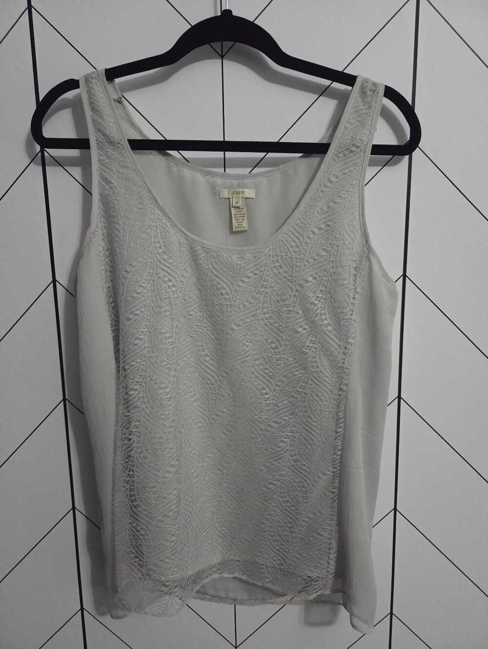J.Crew Mixed Media Lace & Silk Tank Top Light Grey, Size 10